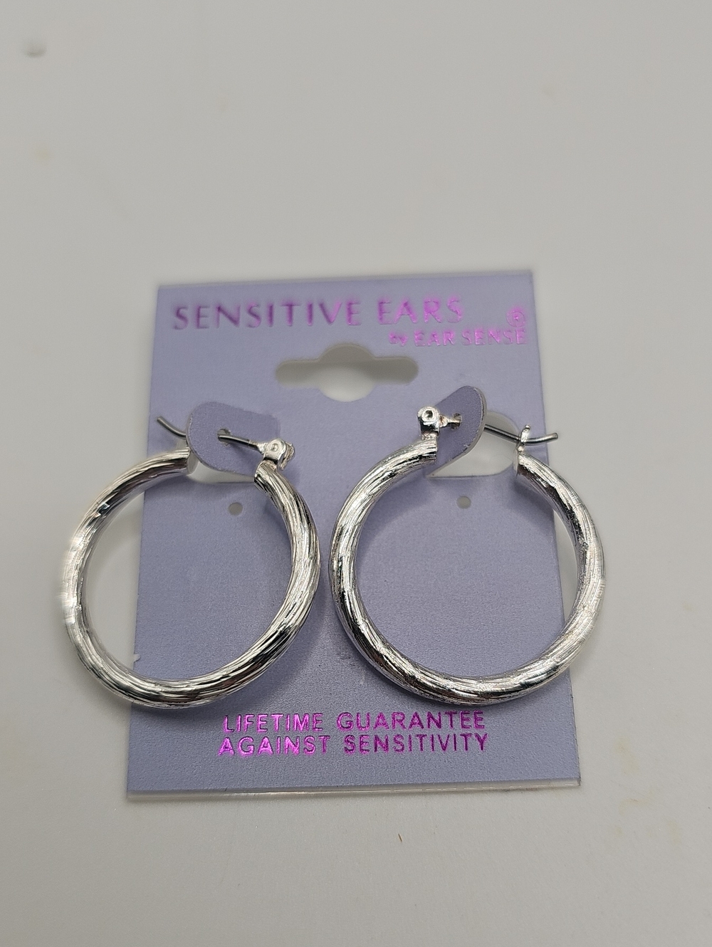 Sensitive Ears Silver Textured Hoop Earrings by New In Pkg